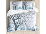 Abakuhaus Copripiumino Invernale, Alberi Innevati Nella Foresta Uccelli, Resistente All'acqua Lavabile Colori Che Non Stingono Personalizzato, 200 Cm X 200 Cm - 80 X 80 Cm, Blu Petrolio