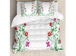 Abakuhaus Copripiumino Con Motivo Floreale, Petali E Boccioli Di Edera, Antiacaro E Anallergico, Con Federe, 200 Cm X 200 Cm - 80 X 80 Cm, Multicolore