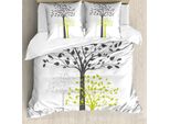 Abakuhaus Copripiumino Baum, Madre Natura Alberi, Antiacaro Adatto A Chi Soffre Di Allergie Con Federe, 155 Cm X 220 Cm - 80 X 80 Cm, Verde Pallido Bianco