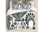 Abakuhaus Set Copripiumino Etnico Per Letti Matrimoniali, Nativi Americani, Antiacaro, Adatto A Chi Soffre Di Allergie, Con Federe, Bianco E Nero
