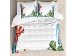 Abakuhaus Copripiumino Cactus, Fiori Di Cactus E Uccelli, Antiacaro, Adatto A Chi Soffre Di Allergie, Con Federe, 155 Cm X 220 Cm - 80 X 80 Cm, Verde E Blu