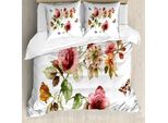 Abakuhaus Copripiumino Con Motivo Floreale, Rosa Shabby, Antiacaro, Adatto A Chi Soffre Di Allergie, Con Federe, 200 Cm X 200 Cm - 80 X 80 Cm, Multicolore