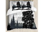 Abakuhaus Copripiumino Naturale, Alberi, Uccelli, Cielo Nuvoloso, Antiacaro, Adatto A Chi Soffre Di Allergie, Con Federe, 155 Cm X 220 Cm - 80 X 80 Cm, Nero E Grigio