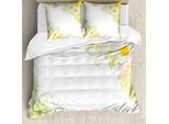Abakuhaus Copripiumino Blume, Astratto, Antiacaro, Adatto A Chi Soffre Di Allergie, Con Federe, 155 Cm X 220 Cm - 80 X 80 Cm, Bianco E Giallo