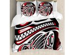 Abakuhaus Copripiumino Tribale, Arte Animale Haida, Antiacaro, Adatto A Chi Soffre Di Allergie, Con Federe, 155 Cm X 220 Cm - 80 X 80 Cm, Bianco Rosso Nero