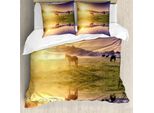 Abakuhaus Copripiumino Naturale, Horse Valley Con Lago, Antiacaro, Adatto A Chi Soffre Di Allergie, Con Federe, 200 Cm X 200 Cm - 80 X 80 Cm, Multicolore