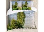 Abakuhaus Copripiumino Naturale, Motivo Con Alberi E Fiori, Antiacaro, Adatto A Chi Soffre Di Allergie, Con Federe, 155 Cm X 220 Cm - 80 X 80 Cm, Verde