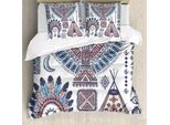 Abakuhaus Set Copripiumino Etnico Per Letti Matrimoniali, Teepee Eagle Feder, Antiacaro, Adatto A Chi Soffre Di Allergie, Con Federe, Color Pesca, Corallo Rosso E Blu