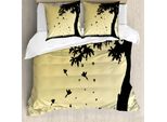 Abakuhaus Copripiumino Autunnale, Albero Con Foglie, Antiacaro, Adatto A Chi Soffre Di Allergie, Con Federe, 155 Cm X 220 Cm - 80 X 80 Cm, Senape Nero