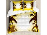 Abakuhaus Copripiumino Con Motivo Palme, Antiacaro E Anallergico, Con Federe, 200 Cm X 200 Cm - 80 X 80 Cm, Giallo E Bianco