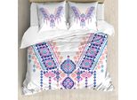 Abakuhaus Copripiumino Stammes, Design Geometrico, Antiacaro, Adatto A Chi Soffre Di Allergie, Con Federe, 155 Cm X 220 Cm - 80 X 80 Cm, Rosa Corallo E Blu