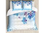 Abakuhaus Copripiumino Con Motivo Floreale, Orchidee Naturali, Antiacaro, Adatto A Chi Soffre Di Allergie, Con Federe, 155 Cm X 220 Cm - 80 X 80 Cm, Blu E Viola