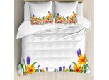 Abakuhaus Copripiumino Con Motivi Floreali, Giardino Di Tulipani Cartoon, Antiacaro, Adatto A Chi Soffre Di Allergie, Con Federe, 155 Cm X 220 Cm - 80 X 80 Cm, Multicolore