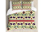 Abakuhaus Copripiumino Tribale, Motivo Pavone, Antiacaro, Adatto A Chi Soffre Di Allergie, Con Federe, 200 Cm X 200 Cm - 80 X 80 Cm, Color Crema E Viola