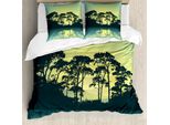 Abakuhaus Copripiumino Wald, Paesaggio Boschivo, Antiacaro, Adatto A Chi Soffre Di Allergie, Con Federe, 200 Cm X 200 Cm - 80 X 80 Cm, Blu E Verde