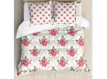 Abakuhaus Copripiumino Con Motivo Floreale, Romantico Motivo Shabby, Antiacaro E Anallergico, Con Federe, 155 Cm X 220 Cm - 80 X 80 Cm, Rosa E Verde