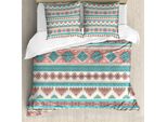 Abakuhaus Copripiumino Tribale, Stile Aztec, Antiacaro, Adatto A Chi Soffre Di Allergie, Con Federe, 200 Cm X 200 Cm - 80 X 80 Cm, Color Crema, Acquamarina E Pesca
