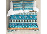 Abakuhaus Copripiumino Tribale, Motivo Floreale Azteco, Antiacaro E Anallergico, Con Federe, 155 Cm X 220 Cm - 80 X 80 Cm, Blu, Arancione E Bianco