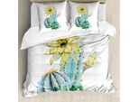 Abakuhaus Copripiumino Cactus, Pianta Spikes Cactus, Antiacaro Adatto A Chi Soffre Di Allergie Con Federe, 200 Cm X 200 Cm - 80 X 80 Cm, Blu E Bianco