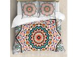 Abakuhaus Copripiumino Tribale, Stile Astratto Sun Aztec, Antiacaro E Anallergico, Con Federe, 155 Cm X 220 Cm - 80 X 80 Cm, Turchese E Corallo