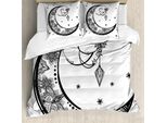 Abakuhaus Copripiumino Tribale, Motivo Floreale Luna, Antiacaro, Adatto A Chi Soffre Di Allergie, Con Federe, 200 Cm X 200 Cm - 80 X 80 Cm, Bianco E Nero