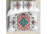 Abakuhaus Copripiumino Tribale, Design Aztec India, Antiacaro E Anallergico, Con Federe, 200 Cm X 200 Cm - 80 X 80 Cm, Verde Acqua E Rosa Corallo