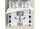 Abakuhaus Copripiumino Tribale, Motivo Geometrico Boho, Antiacaro E Anallergico, Con Federe, 155 Cm X 220 Cm - 80 X 80 Cm, Coconut Nero Turchese