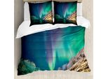 Abakuhaus Copripiumino Naturale, Mystical Aurora Borealis, Antiacaro, Adatto A Chi Soffre Di Allergie, Con Federe, 200 Cm X 200 Cm - 80 X 80 Cm, Verde Giada