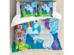 Abakuhaus Copripiumino Fantasia, Unicorno Con Fata Arcobaleno, Antiacaro, Adatto A Chi Soffre Di Allergie, Con Federe, 155 Cm X 220 Cm - 80 X 80 Cm, Multicolore