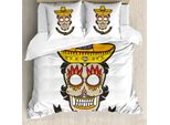 Abakuhaus Giorno Dei Morti Copripiumino, Teschi Con Sombrero, Antiacaro, Adatto A Chi Soffre Di Allergie, Con Federe, 200 Cm X 200 Cm - 80 X 80 Cm, Bianco Avorio E Giallo