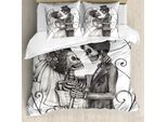 Abakuhaus Giorno Dei Morti Copripiumino, Skeleton Matrimonio, Antiacaro Adatto A Chi Soffre Di Allergie Con Federe, 200 Cm X 200 Cm - 80 X 80 Cm, Dimgrey E Bianco