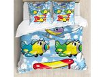 Abakuhaus Copripiumino Con Caricatura, Aerei Per Bambini Sky, Antiacaro, Adatto A Chi Soffre Di Allergie, Con Federe, 200 Cm X 200 Cm - 80 X 80 Cm, Multicolore