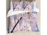 Abakuhaus Copripiumino Primaverile, Motivo Floreale Ciliegio Ramificato, Antiacaro, Adatto A Chi Soffre Di Allergie, Con Federe, 155 Cm X 220 Cm - 80 X 80 Cm, Rosa Confetto