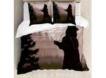 Abakuhaus Copripiumino Naturale, Orso Selvatico Nella Giungla Notturna, Antiacaro, Adatto A Chi Soffre Di Allergie, Con Federe, 200 Cm X 200 Cm - 80 X 80 Cm, Verde Militare Pesca Pallida
