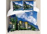 Abakuhaus Italia Copripiumino, Paesaggio Del Lago Di Como, Antiacaro Adatto A Chi Soffre Di Allergie Con Federe, 200 Cm X 200 Cm - 80 X 80 Cm, Blu E Verde