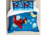 Abakuhaus Copripiumino Luna, Luna E Stelle, Antiacaro, Adatto A Chi Soffre Di Allergie, Con Federe, 200 Cm X 200 Cm - 80 X 80 Cm, Blu E Giallo