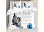 Abakuhaus Copripiumino Gatto, Giocoso Gattino Peloso, Antiacaro, Adatto A Chi Soffre Di Allergie, Con Federe, 155 Cm X 220 Cm - 80 X 80 Cm, Grigio Blu