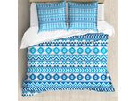 Abakuhaus Set Copripiumino Geometrico Per Letti Matrimoniali, Motivi Folcloristici, Antiacaro, Adatto A Chi Soffre Di Allergie, Con Federe, Bianco E Blu