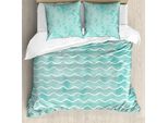 Abakuhaus Copripiumino Nautico, Motivo Onde Oceaniche, Antiacaro, Adatto A Chi Soffre Di Allergie, Con Federe, 200 Cm X 200 Cm - 80 X 80 Cm, Turchese Bianco