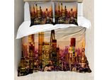 Abakuhaus New York Copripiumino, Global City Sunset, Antiacaro, Adatto A Chi Soffre Di Allergie, Con Federe, 200 Cm X 200 Cm - 80 X 80 Cm, Multicolore