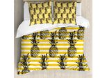 Abakuhaus Copripiumino Grunge, Motivo A Righe Retrò Vintage, Antiacaro E Anallergico, Con Federe, 155 Cm X 220 Cm - 80 X 80 Cm, Nero E Giallo Terra