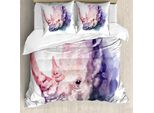 Abakuhaus Copripiumino Acquerello, Animali Safari Pastello, Antiacaro, Adatto A Chi Soffre Di Allergie, Con Federe, 200 Cm X 200 Cm - 80 X 80 Cm, Viola Rosa