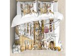 Abakuhaus Copripiumino Acquerello, Disegno Strada, Antiacaro, Adatto A Chi Soffre Di Allergie, Con Federe, 155 Cm X 220 Cm - 80 X 80 Cm, Sabbia Marrone E Bianco
