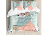 Abakuhaus Copripiumino Per Animali Domestici, Occhiali Hipster Fox, Antiacaro, Adatto A Chi Soffre Di Allergie, Con Federe, 200 Cm X 200 Cm - 80 X 80 Cm, Coral Mint Green