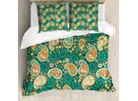 Abakuhaus Copripiumino Etnico, Motivi Floreali Paisley Folcloristici, Antiacaro E Anallergico, Con Federe, 200 Cm X 200 Cm - 80 X 80 Cm, Albicocca Verde Cacciatore