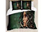 Abakuhaus Copripiumino Mitologico, Frau Snakes, Antiacaro, Adatto A Chi Soffre Di Allergie, Con Federe, 155 Cm X 220 Cm - 80 X 80 Cm, Verde E Marrone Chiaro