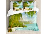 Abakuhaus Set Copripiumino Tropicale Per Letti Matrimoniali, Palme Esotiche Da Spiaggia, Antiacaro, Adatto A Chi Soffre Di Allergie, Con Federe, Verde Acquamarina