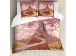 Abakuhaus Copripiumino Fiabesco, Hill Sunset Castle, Antiacaro, Adatto A Chi Soffre Di Allergie, Con Federe, 200 Cm X 200 Cm - 80 X 80 Cm, Multicolore