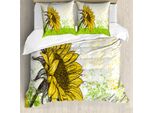 Abakuhaus Copripiumino Naturale, Fiori Con Girasoli, Antiacaro, Adatto A Chi Soffre Di Allergie, Con Federe, 155 Cm X 220 Cm - 80 X 80 Cm, Multicolore