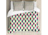 Abakuhaus Copripiumino Vintage, Motivo Geometrico Curve, Antiacaro, Adatto A Chi Soffre Di Allergie, Con Federe, 155 Cm X 220 Cm - 80 X 80 Cm, Blu, Rosso E Crema